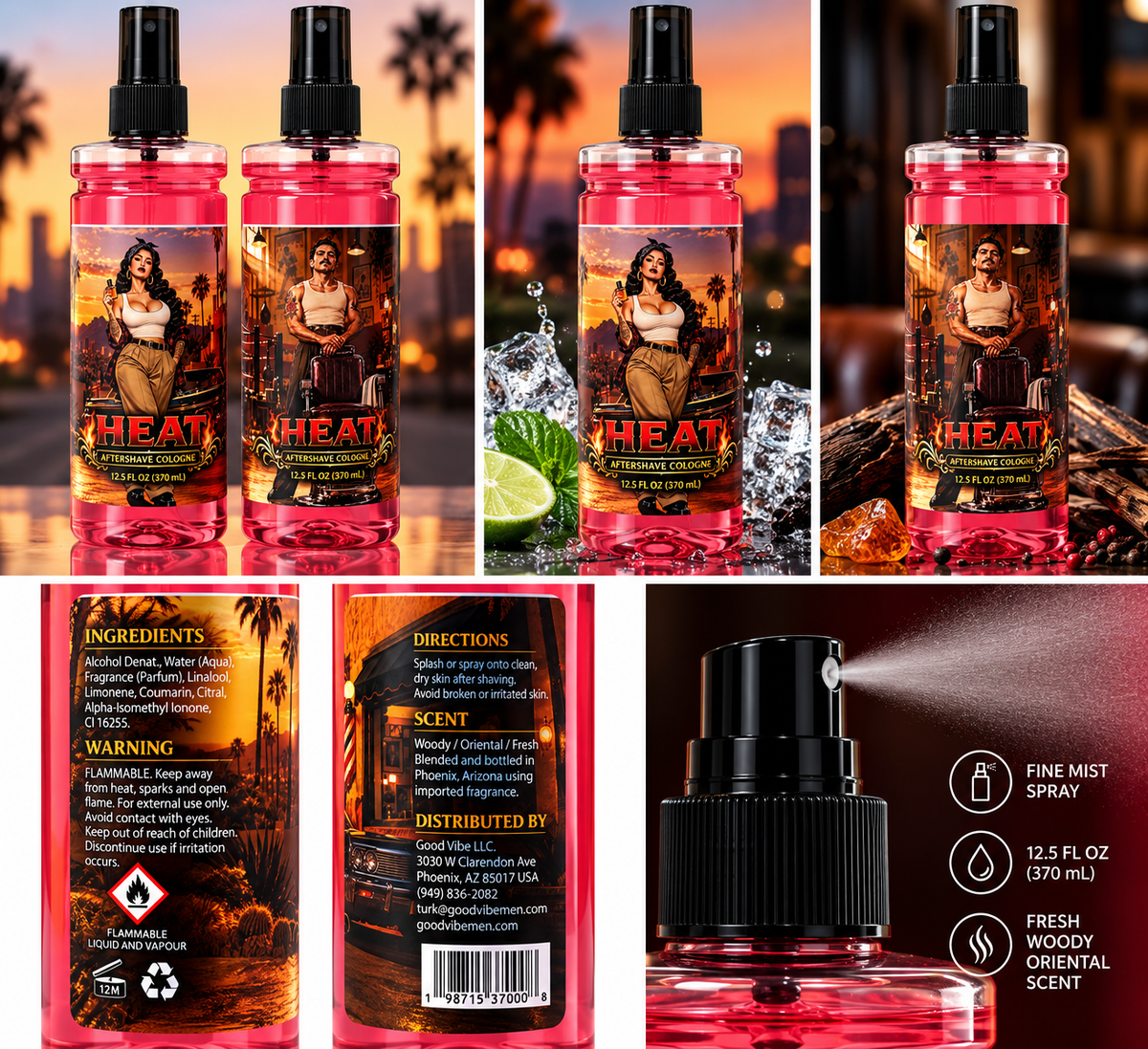 2 Bux Heat Aftershave Cologne Spray for Men – Fresh Woody Oriental Scent – 12.5 fl oz / 370 mL