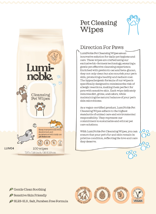 LumiNoble Pet Cleansing Wipes - 100 Count