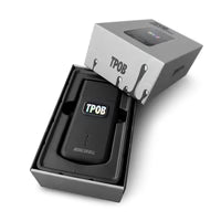 Black electronic device with 'TPOB' branding in a box on a white background