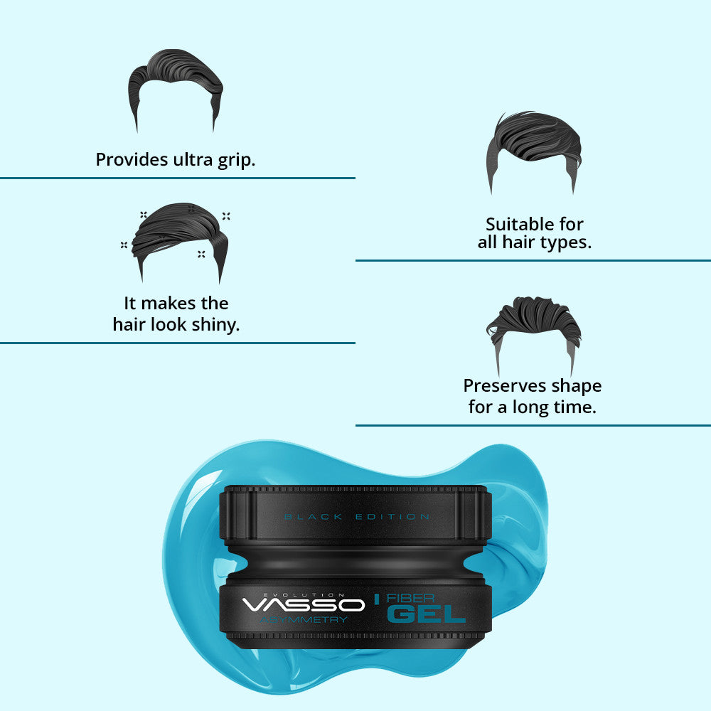 Vasso Styling Wax Black Edition Fiber Gel – Asymmetry 5.07oz (150ml)