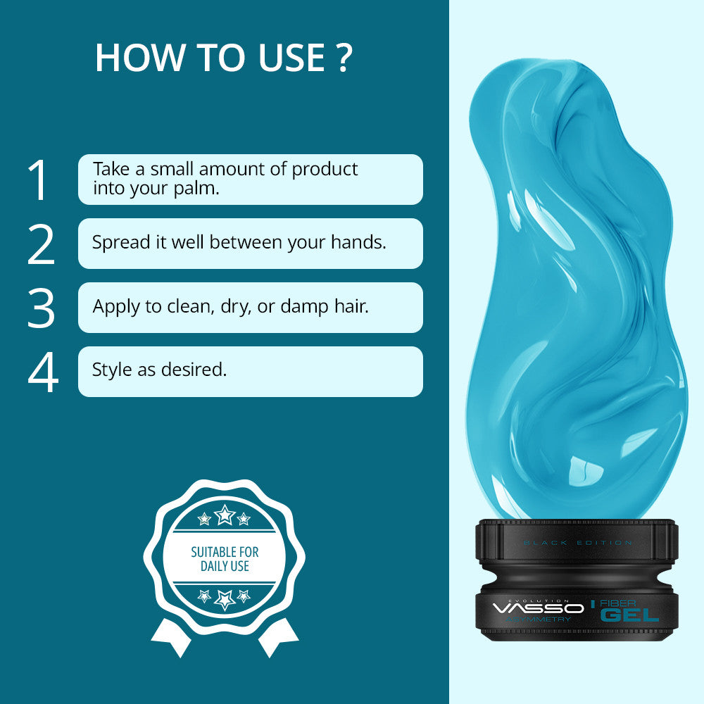 Vasso Styling Wax Black Edition Fiber Gel – Asymmetry 5.07oz (150ml)